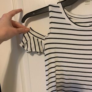 AE Soft and Sexy Ribbed Cold Shoulder Striped Top